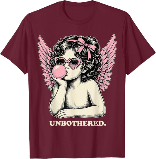 Cute Vintage Cupid Blowing Bubble Gum Unbothered T-Shirt - T-Shirt | Maroon