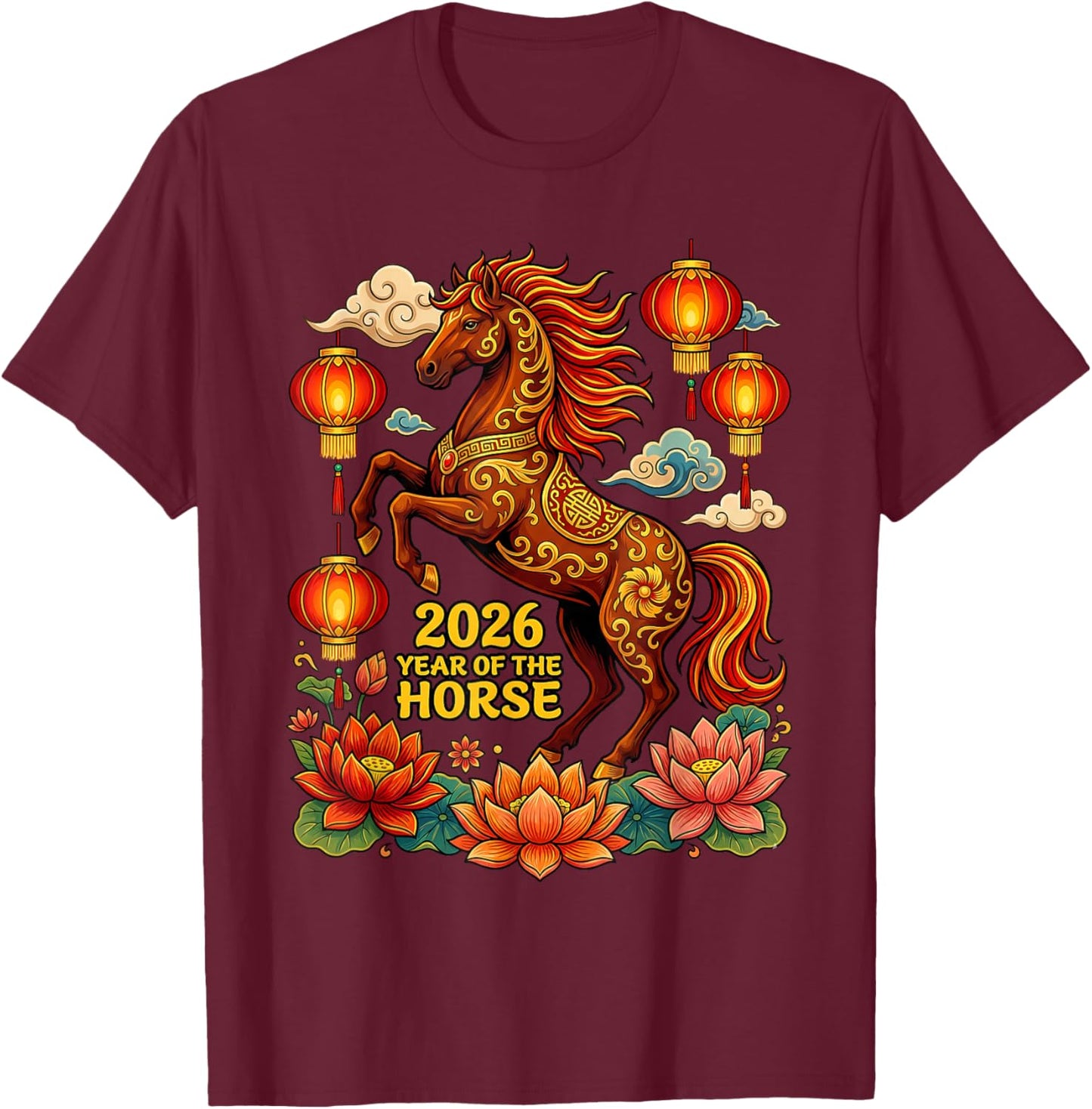 Lunar New Year Happy Chinese New Year of The Horse 2026 Kids T-Shirt - T-Shirt | Maroon