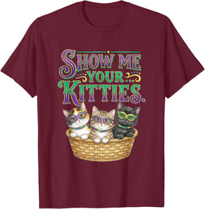 Cat Mardi Gras Show Me Kitties Boy Girl Kids Carnival Parade T-Shirt - T-Shirt | Maroon
