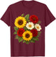 Sunflower Dahlia and Cosmos Bouquet Rustic Summer Farmhouse T-Shirt - T-Shirt | Maroon