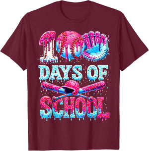 100 Days of School Baseball Ice Cream Drip Gift Boys Kid T-Shirt - T-Shirt | Maroon