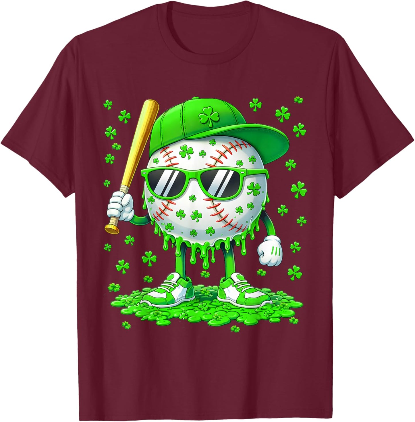 Funny Drip Dripping Baseball Shamrock Men Boy Kid Shirts T-Shirt - T-Shirt | Maroon