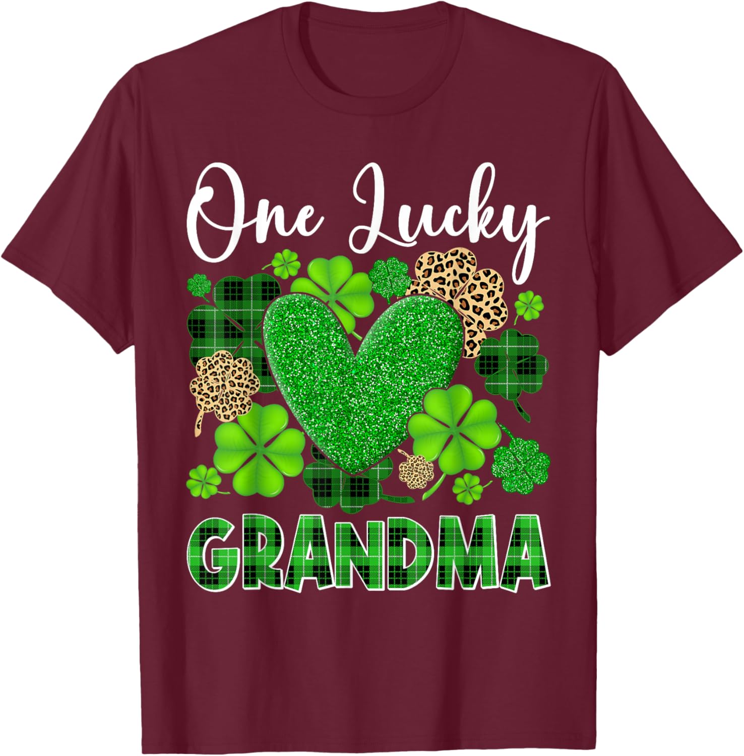 Happy St Patricks Day One Lucky Grandma T-Shirt - T-Shirt | Maroon