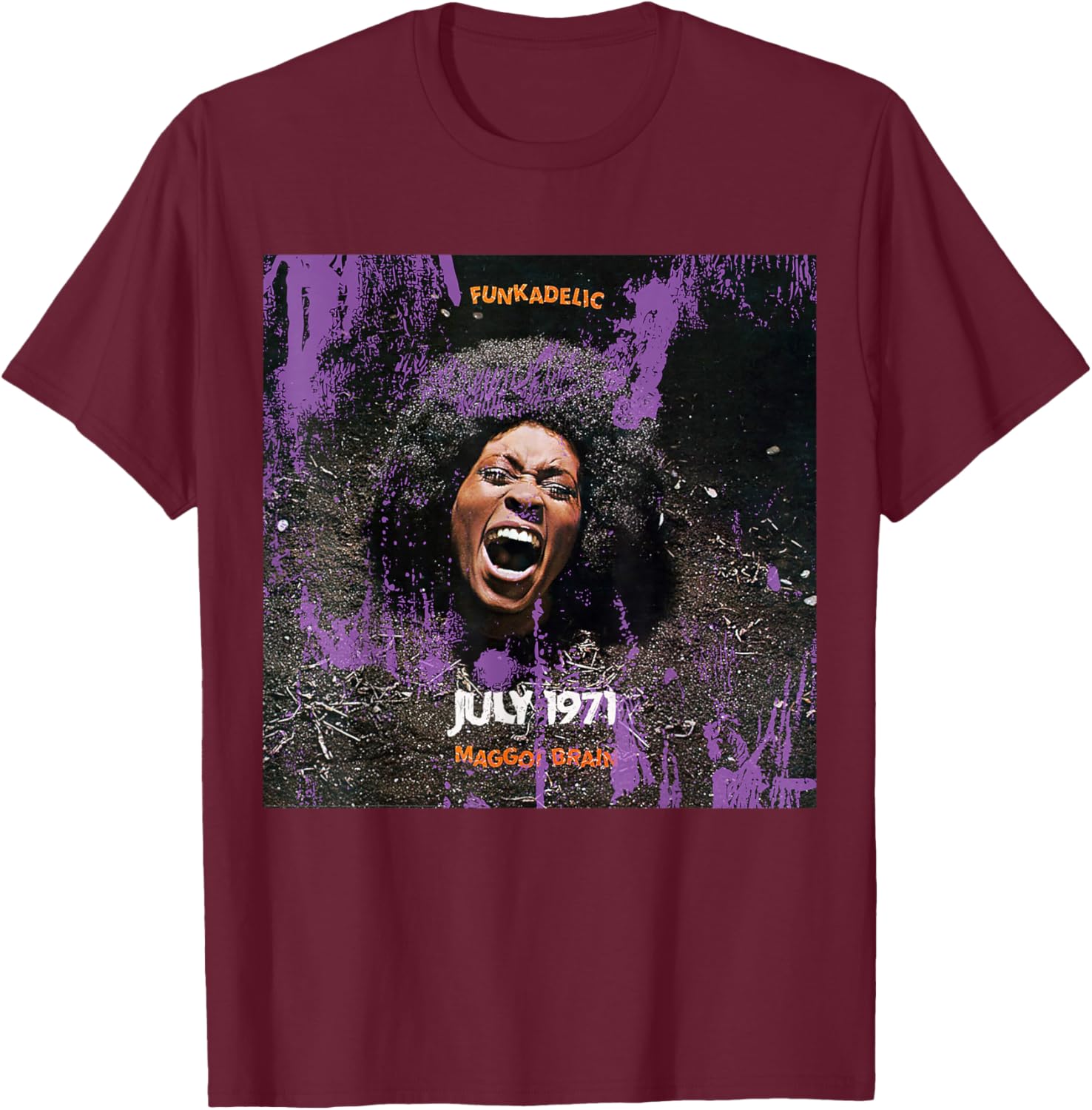 Official George Clinton Funkadelic Maggot Brain Album Art T-Shirt - T-Shirt | Maroon