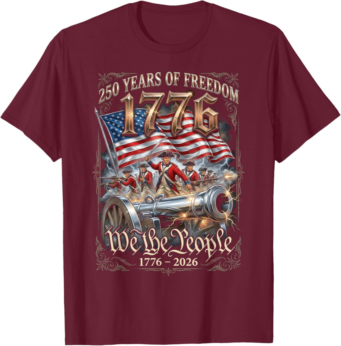 We The People American Patriot Revolution History Flag T-Shirt - T-Shirt | Maroon
