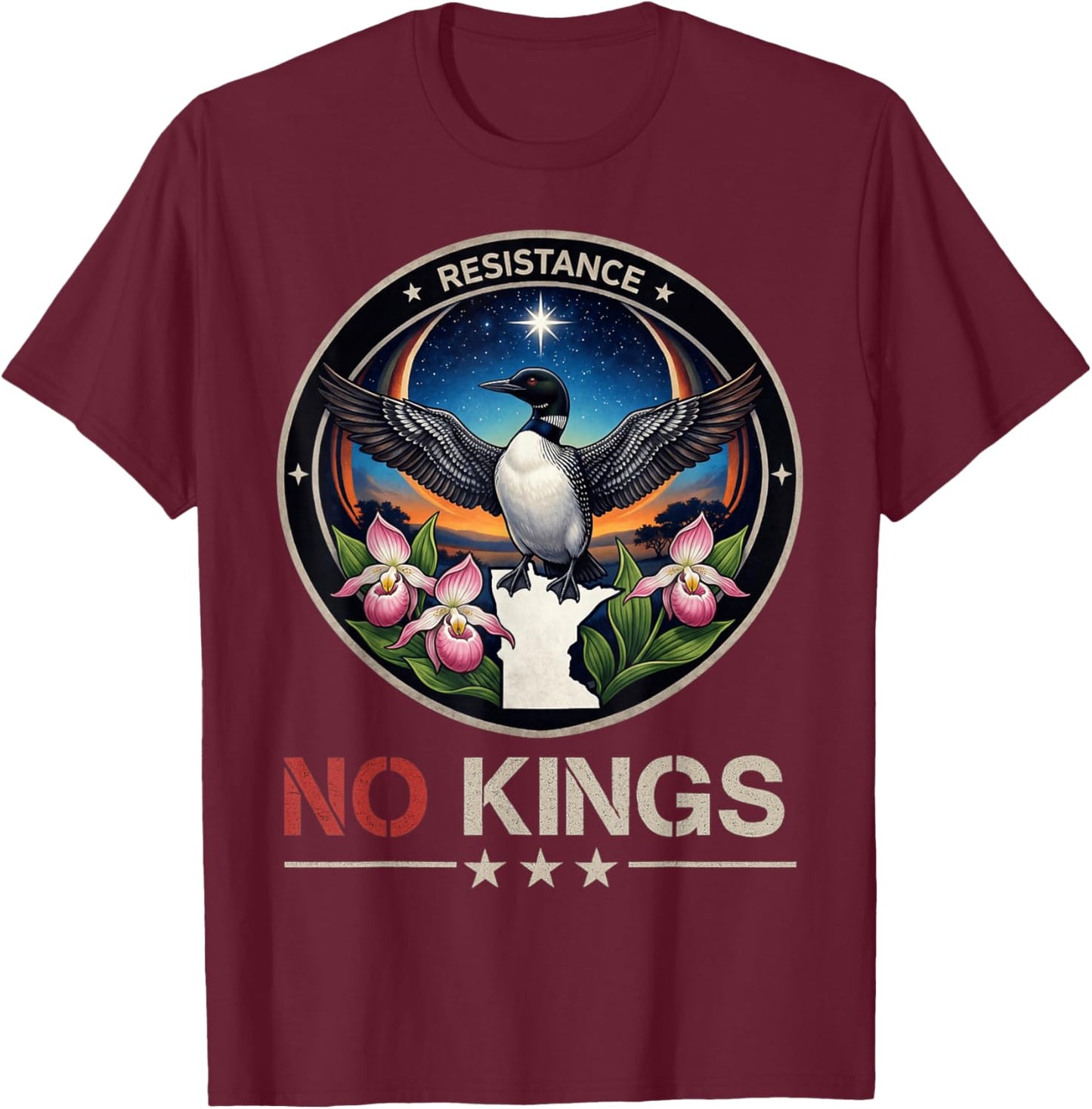 Minnesota MN Rebel Bird Resist No Kings Day Protest 2026 T-Shirt - T-Shirt | Maroon