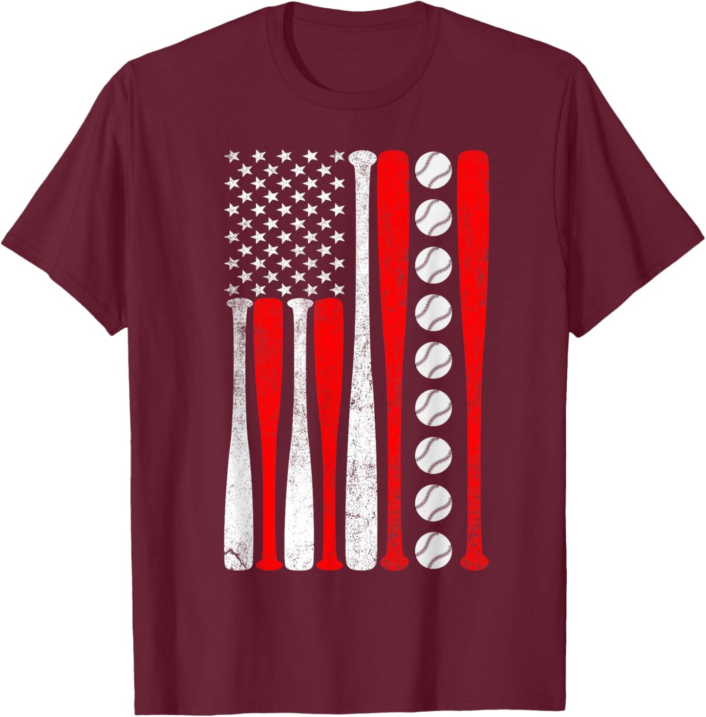 Baseball USA Flag Baseball Lover Baseball dad T-Shirt - T-Shirt | Maroon