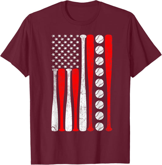 Baseball USA Flag Baseball Lover Baseball dad T-Shirt - T-Shirt | Maroon