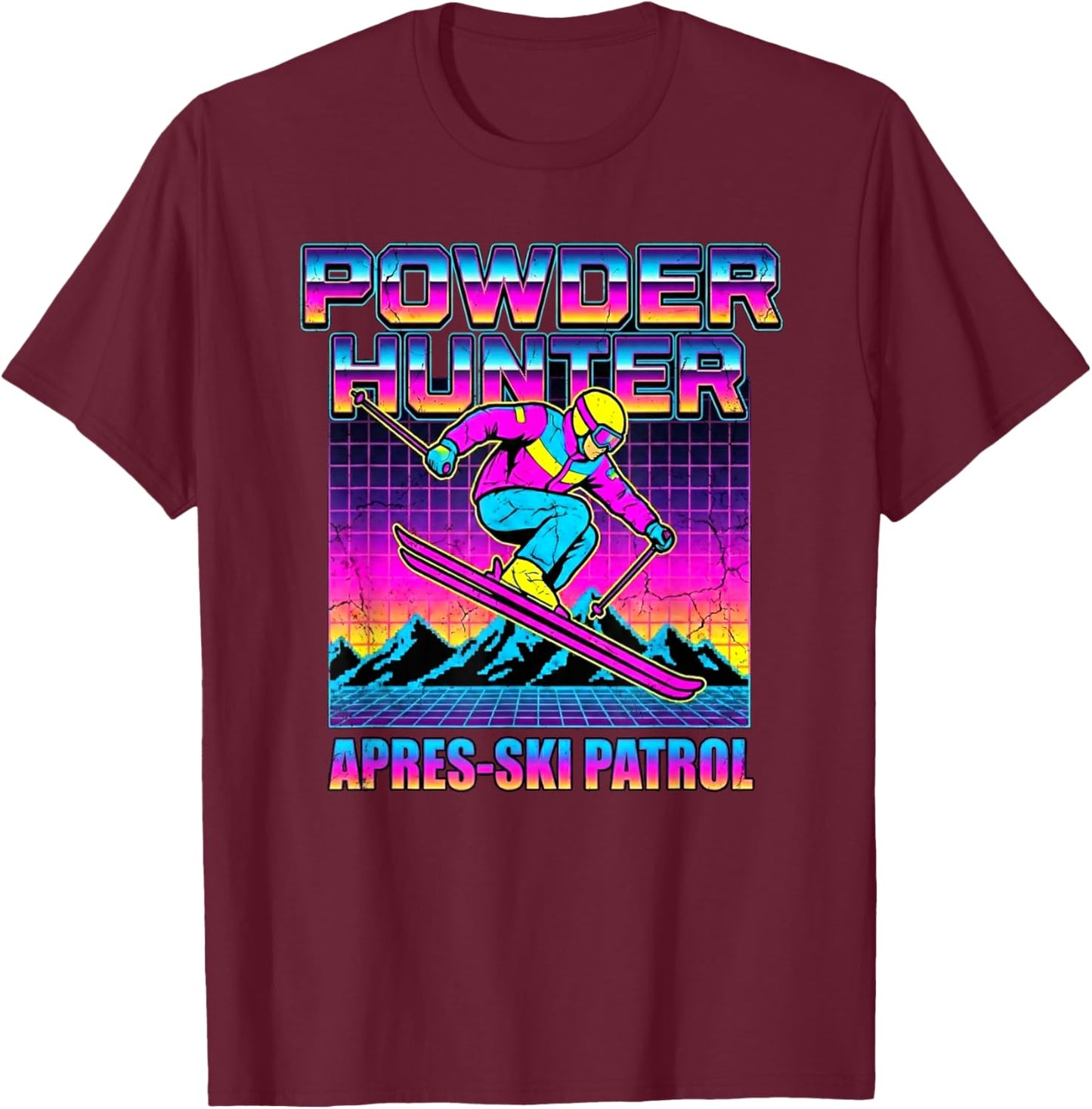 Powder Hunter Apres-Ski Patrol Retro 80s Ski T-Shirt - T-Shirt | Maroon