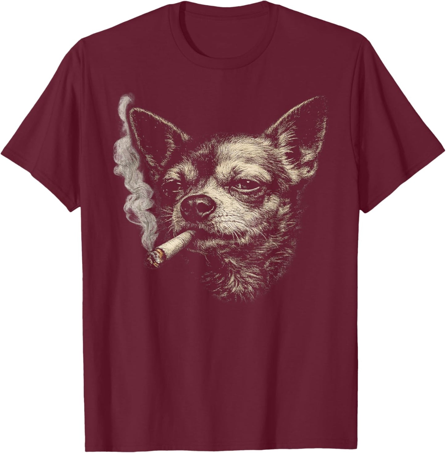 Dog Smoking Cigarette Funny Chihuahua Meme Funny T-Shirt - T-Shirt | Maroon