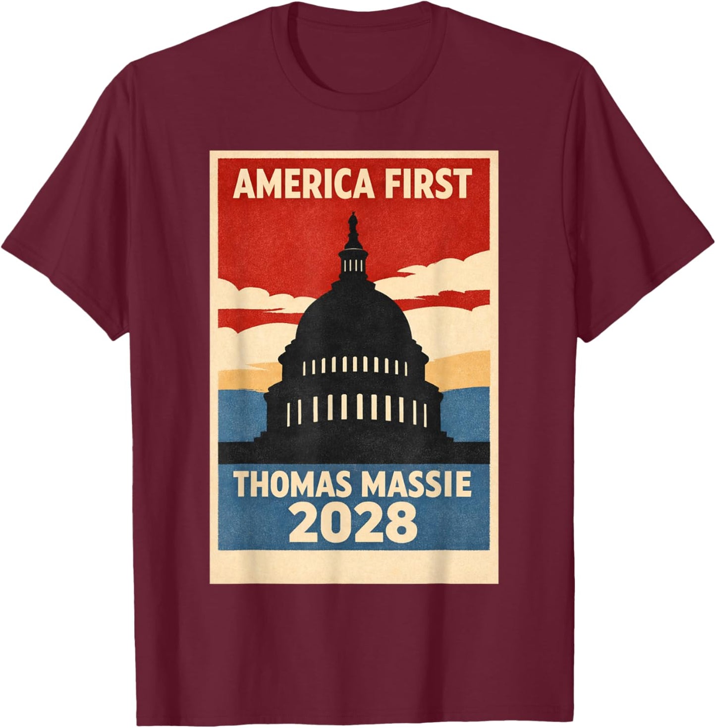 Pon Paul Thomas Massie Election 2028 President America First T-Shirt - T-Shirt | Maroon