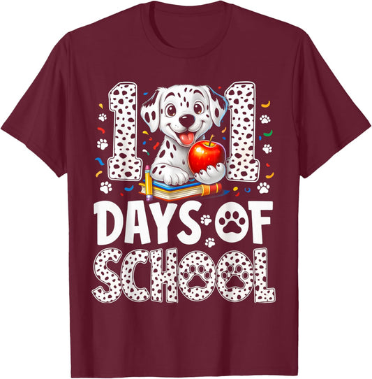 101 Days of School Dog for Teacher Kids Classroom Fun T-Shirt - T-Shirt | Maroon
