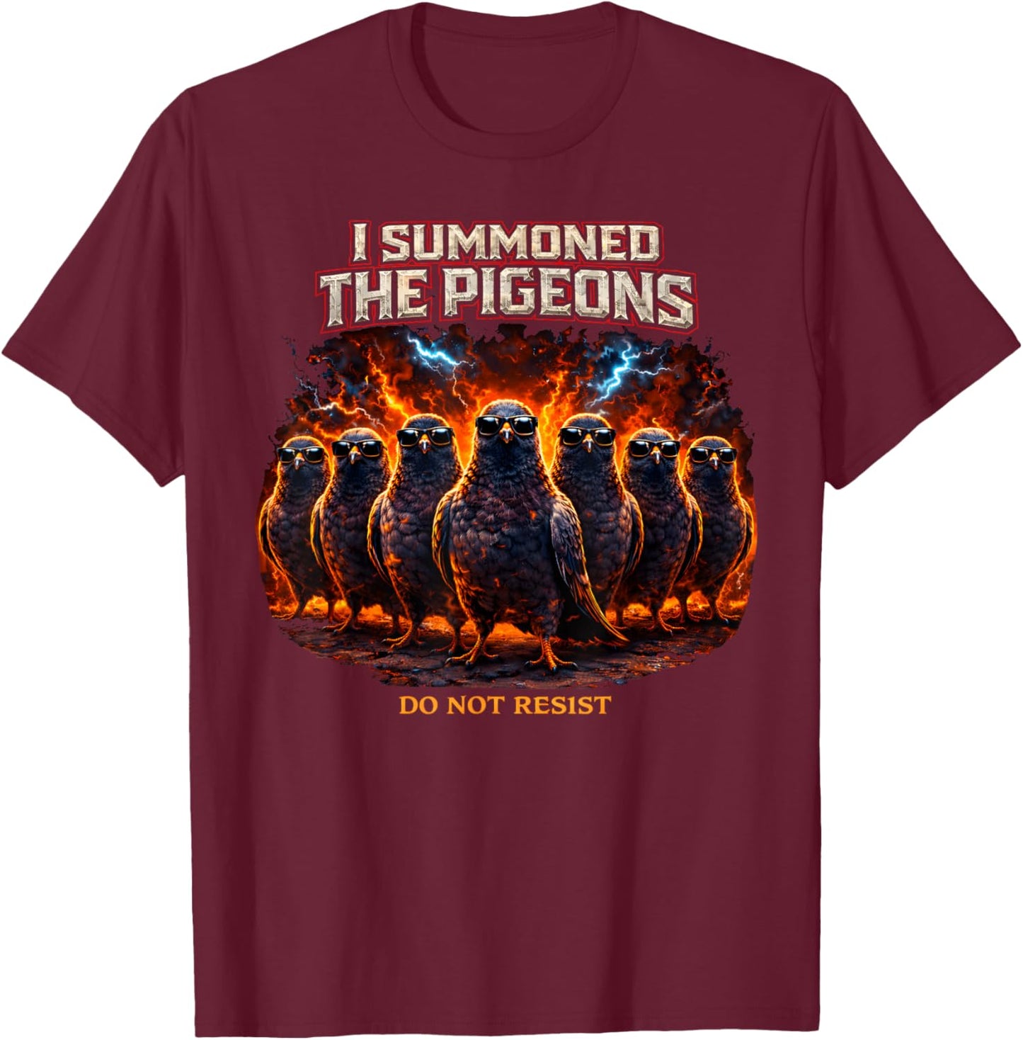 Funny Pigeon Heavy Rock Music Unhinged Meme Bird Animal Joke T-Shirt - T-Shirt | Maroon