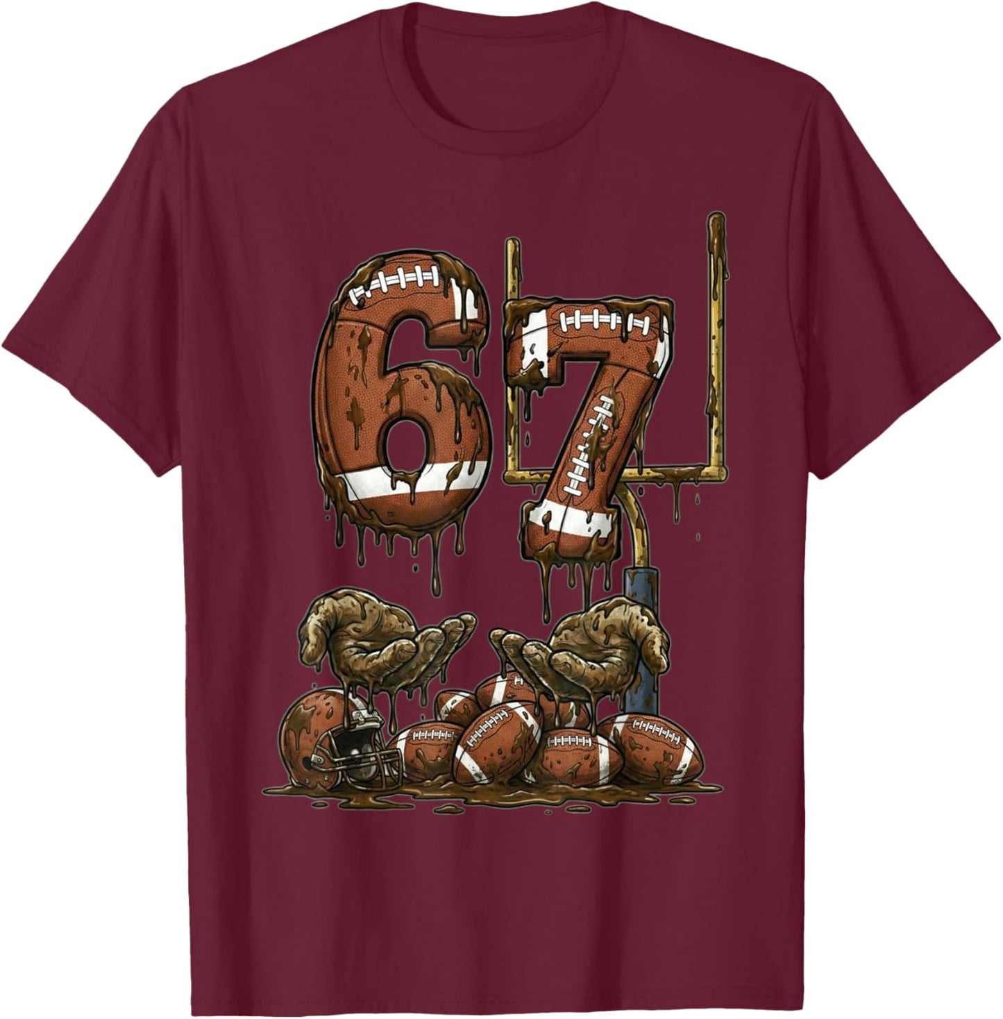 Funny 6 7 Football Six Seven Football 67 Kids Men Women T-Shirt - T-Shirt | Maroon