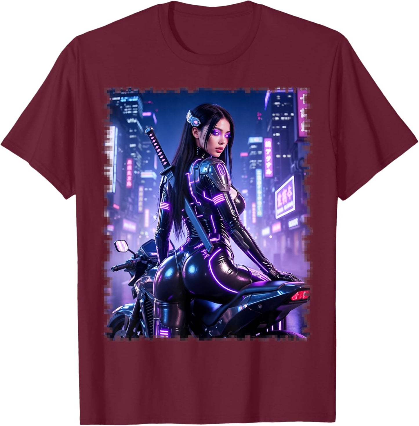 Sexy Girl - Sexy Cyberpunk Girl & Motorcycle V2 T-Shirt - T-Shirt | Maroon