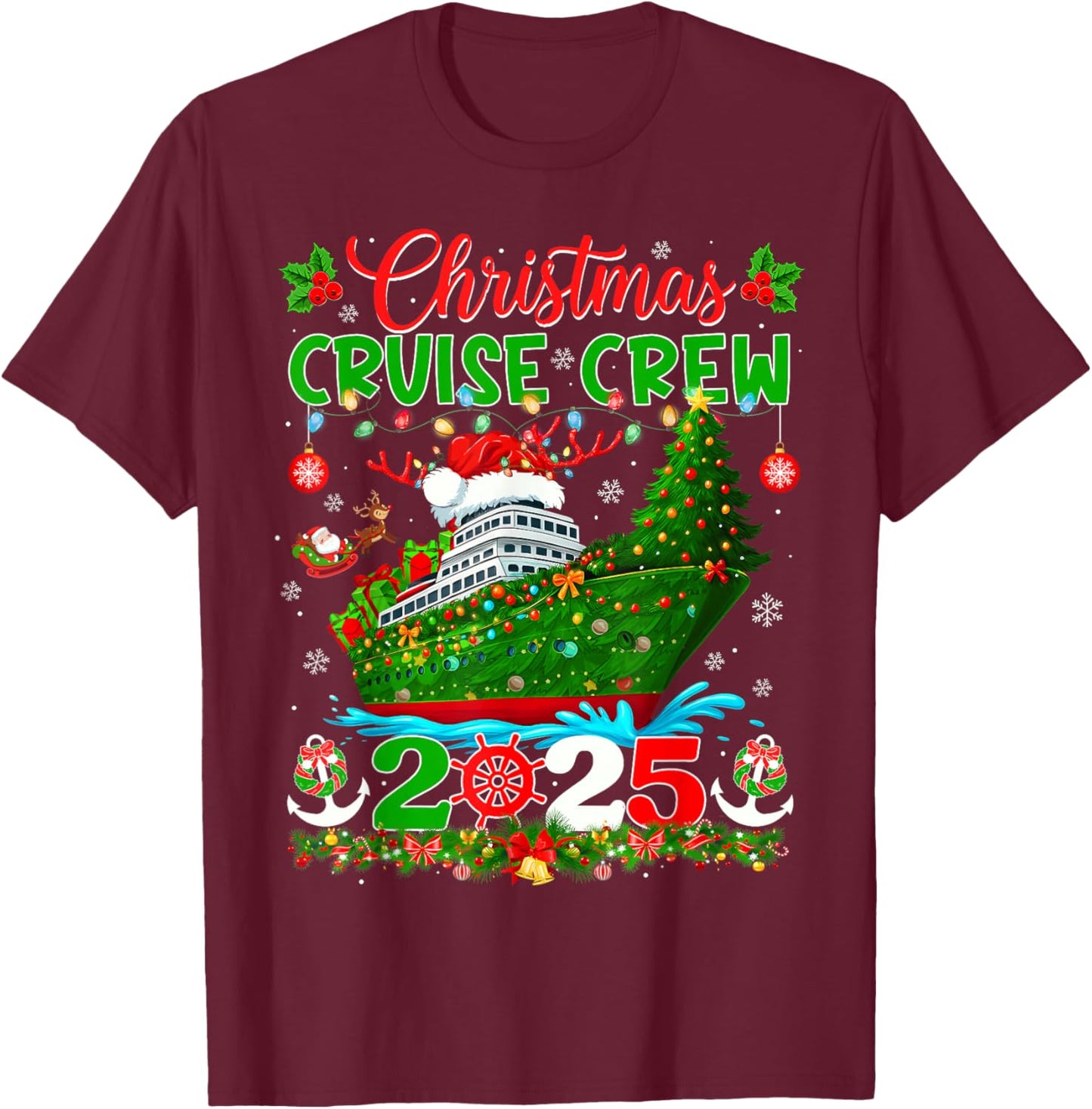 Matching Family Cruise Holiday Christmas Cruisin Crew 2025 T-Shirt - T-Shirt | Maroon