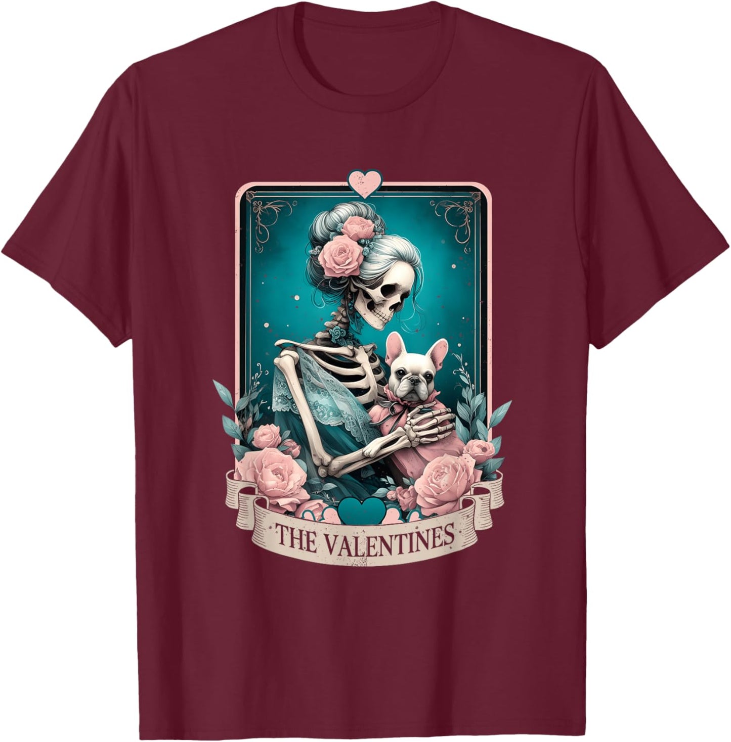 Retro French Bulldog Valentines Fr enchie Mom Tarot Card T-Shirt - T-Shirt | Maroon