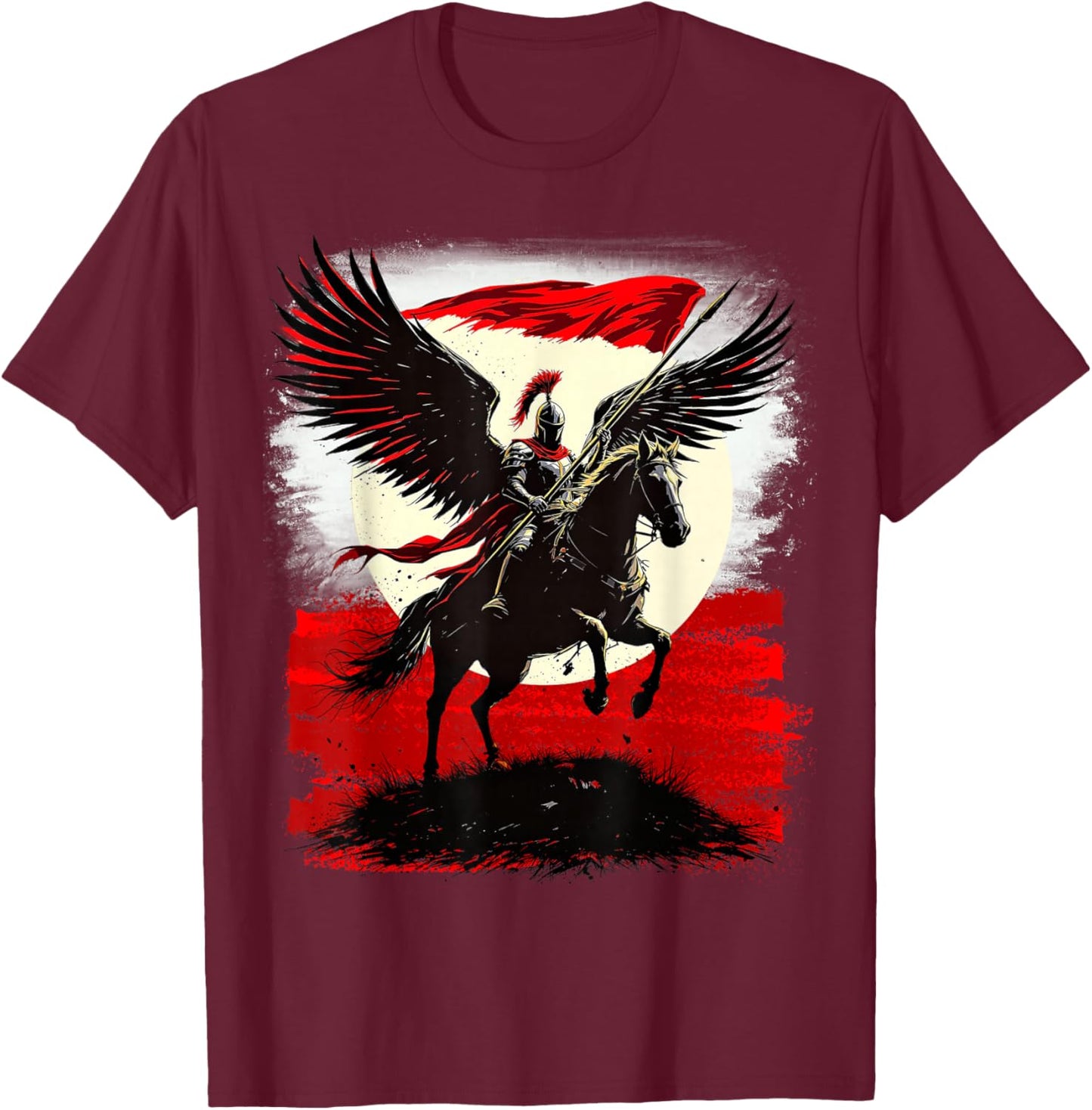 Polish Warrior Winged Hussar Historic Medieval Knight Poland T-Shirt - T-Shirt | Maroon