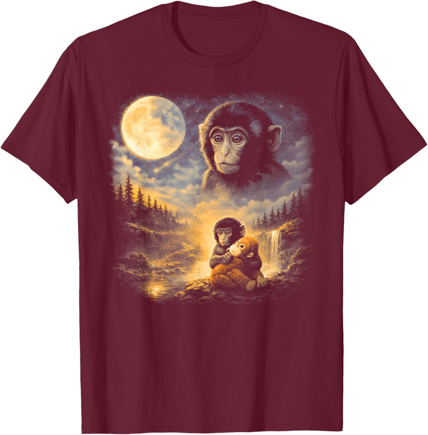 Punch Monkey Moon 90s Retro Animal Vintage T-Shirt - T-Shirt | Maroon
