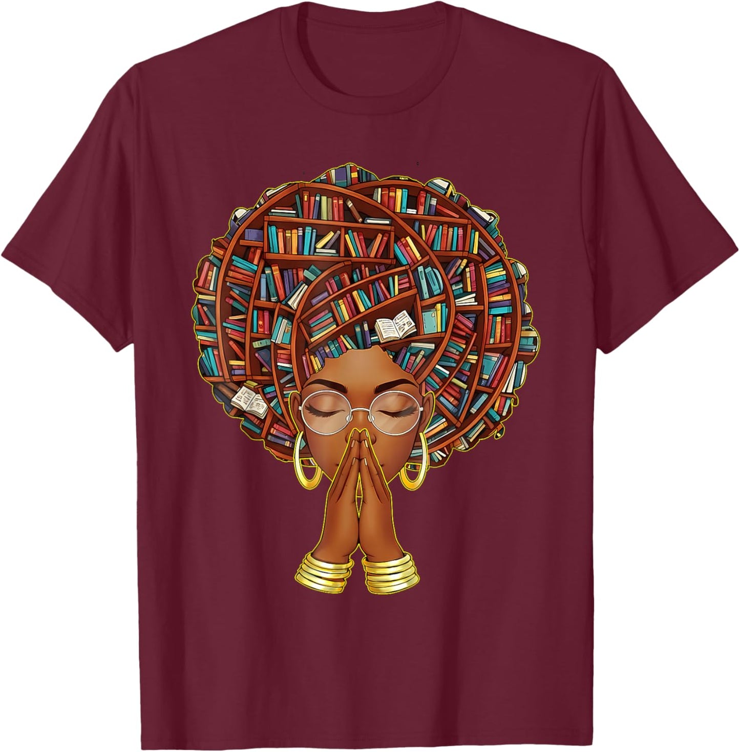 Black History Month Afro Book Lover Women Girls Librarian T-Shirt - T-Shirt | Maroon