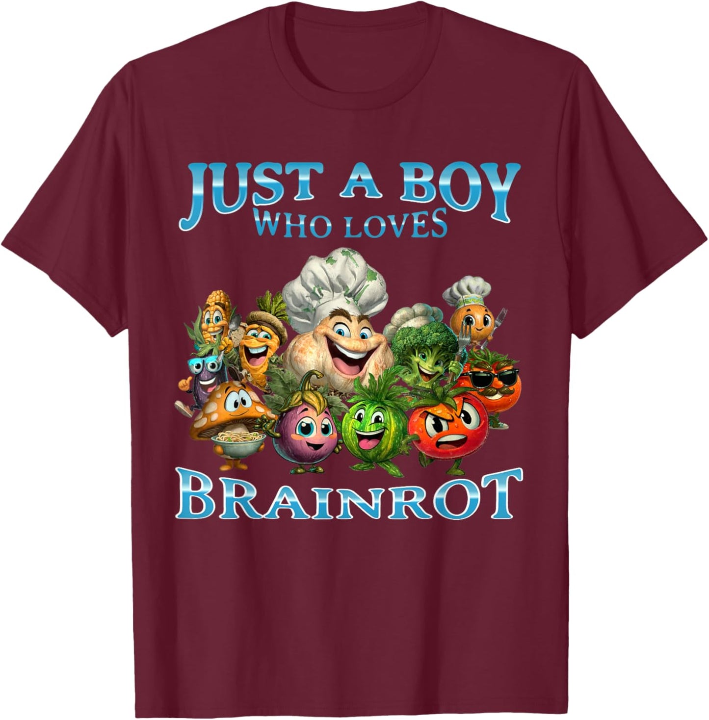 Boy Loves Italian Brainrot Funny Vegetable Weird Veggies T-Shirt - T-Shirt | Maroon