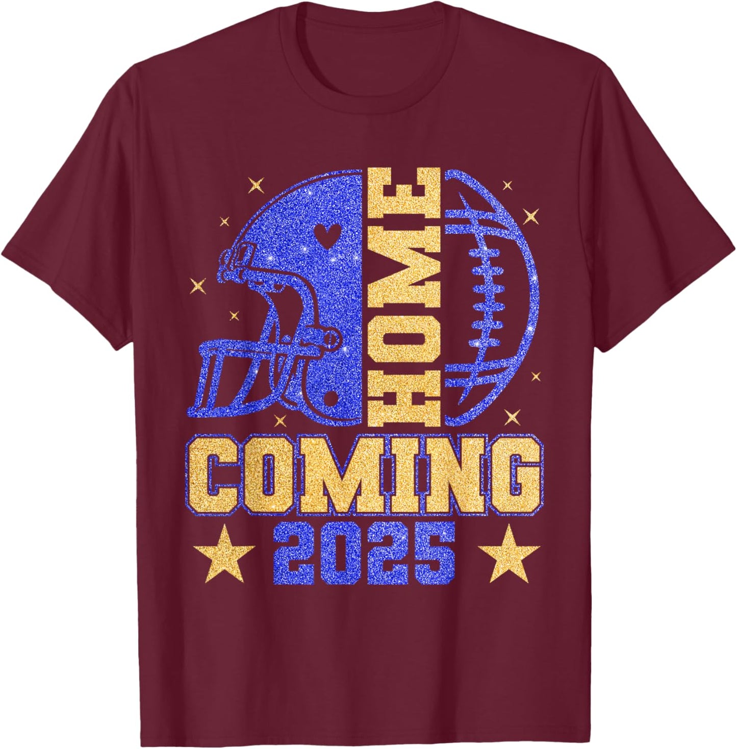 Homecoming 2025 HOCO Football Mama Girl Blue Gold Vibes T-Shirt - T-Shirt | Maroon