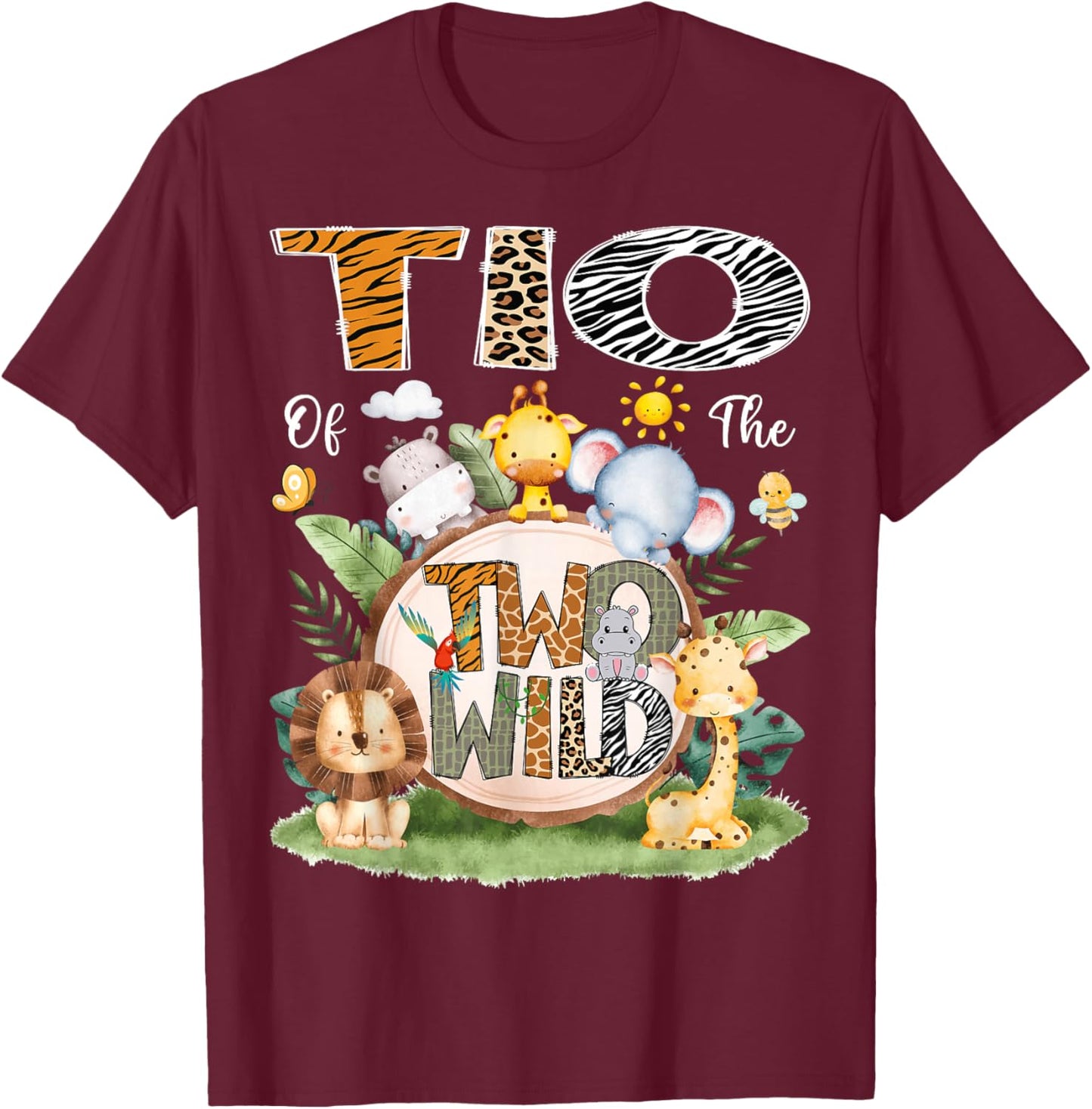 TIO of The Two Wild 2nd Birthday Boy Jungle Safari T-Shirt - T-Shirt | Maroon