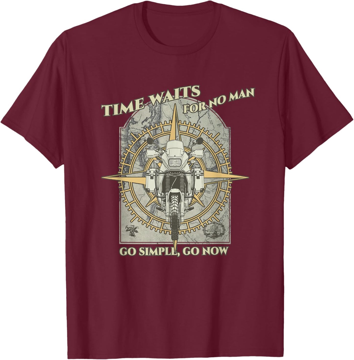 Time Waits for No Man Adventure ADV Riding Motorcycle T-Shirt - T-Shirt | Maroon