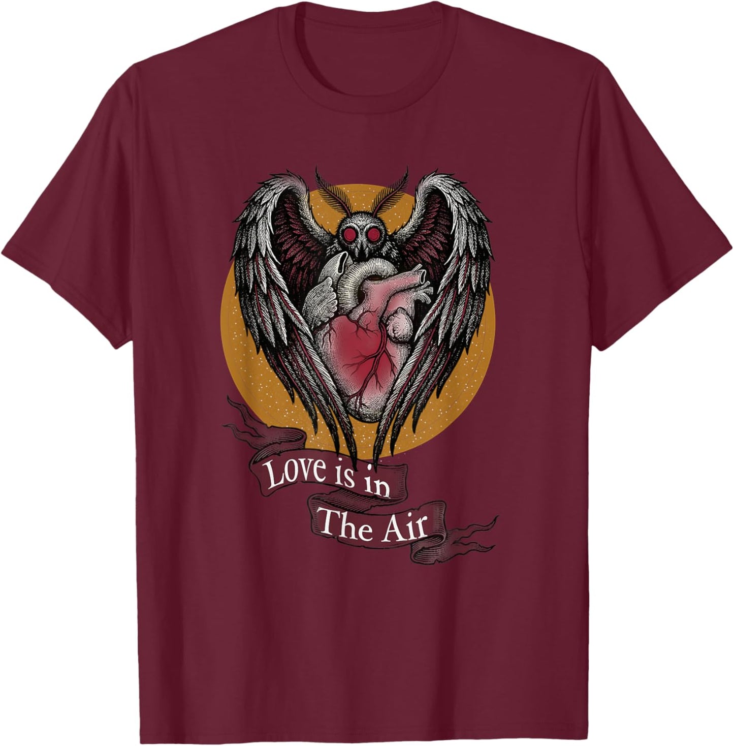 Mothman Valentine Love is in The Air Cryptid Heart T-Shirt - T-Shirt | Maroon