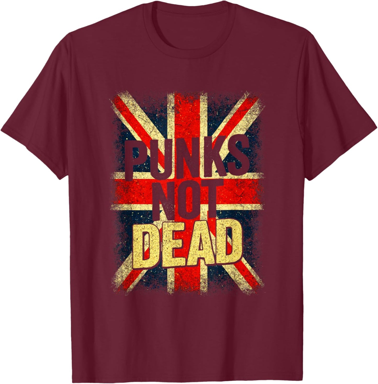 Punks Not Dead - Vintage UK Flag Music T-Shirt - T-Shirt | Maroon
