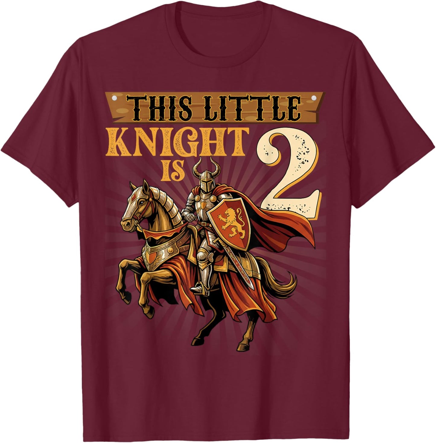 Knight Birthday 2 Years Old Boys 2nd Knight Birthday Party T-Shirt - T-Shirt | Maroon