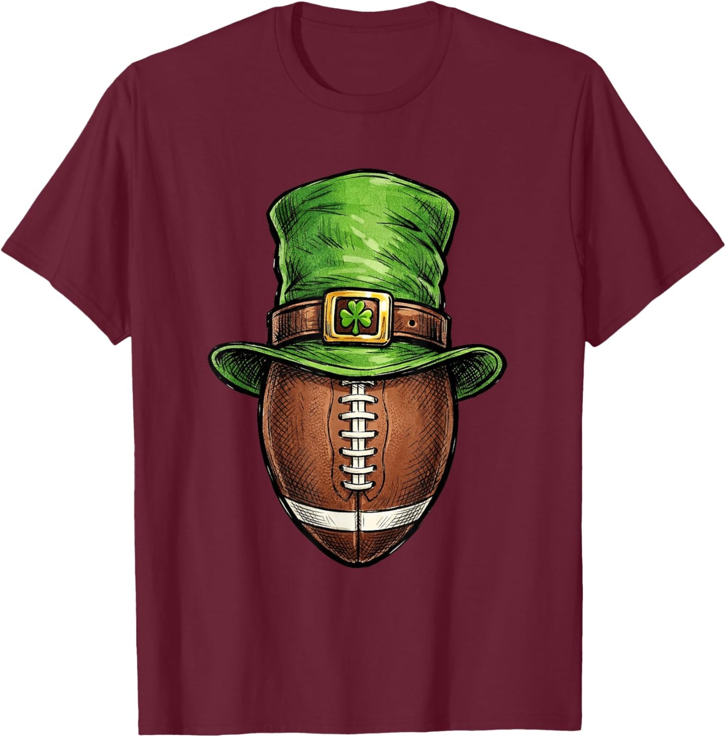 St Patricks Day Football Player Leprechaun Hat Men Boys Kids T-Shirt - T-Shirt | Maroon