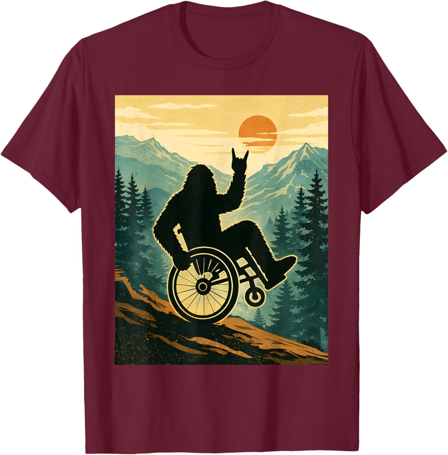 Retro Bigfoot Wheelchair Handicap Disabled Vintage Boys T-Shirt - T-Shirt | Maroon