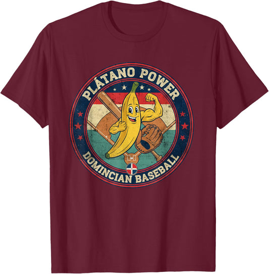 Platano Power Dominican Baseball RD Retro Vintage T-Shirt - T-Shirt | Maroon
