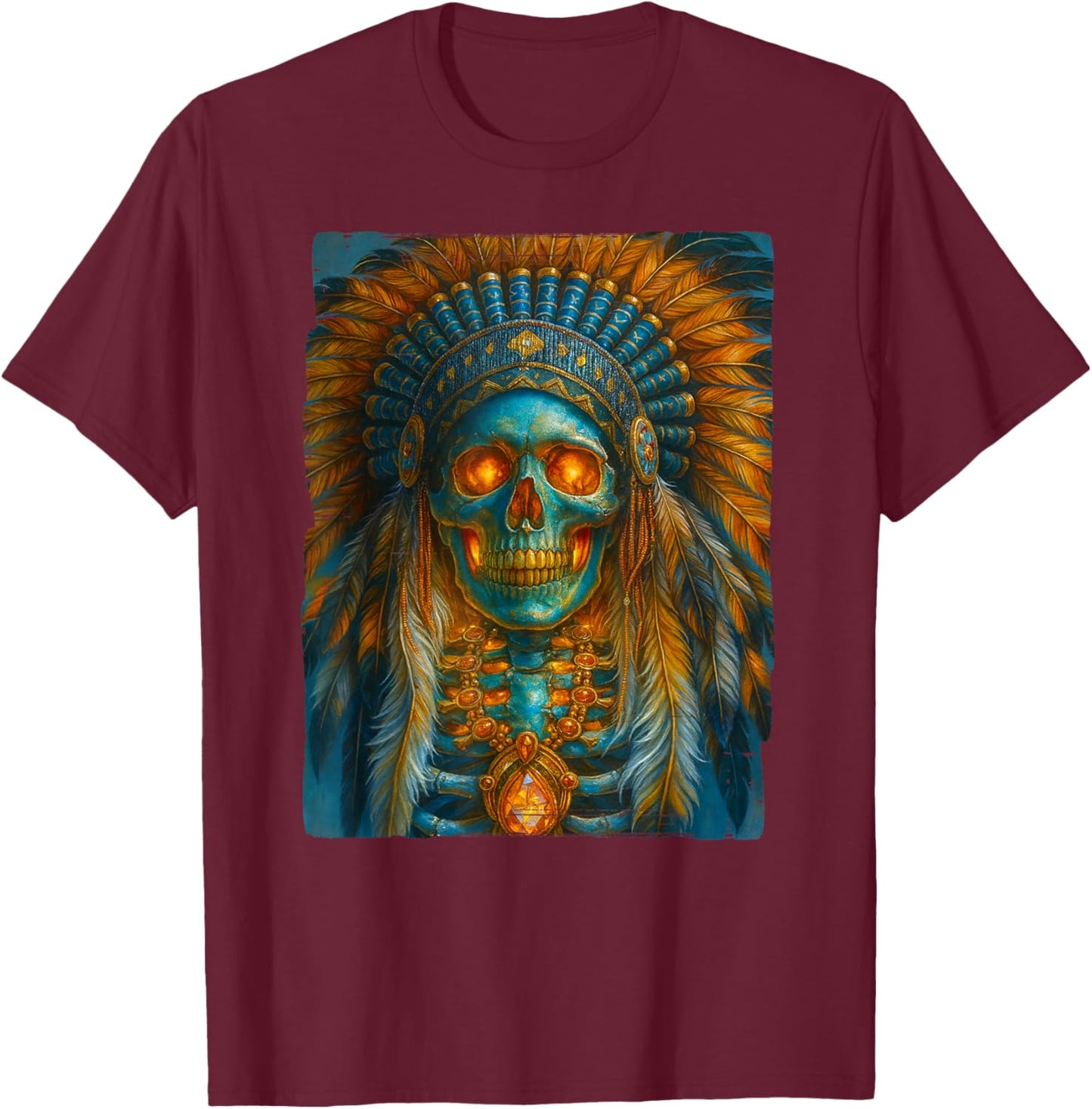 Native American - Lakota Warrior Chief - Indian Headdress T-Shirt - T-Shirt | Maroon