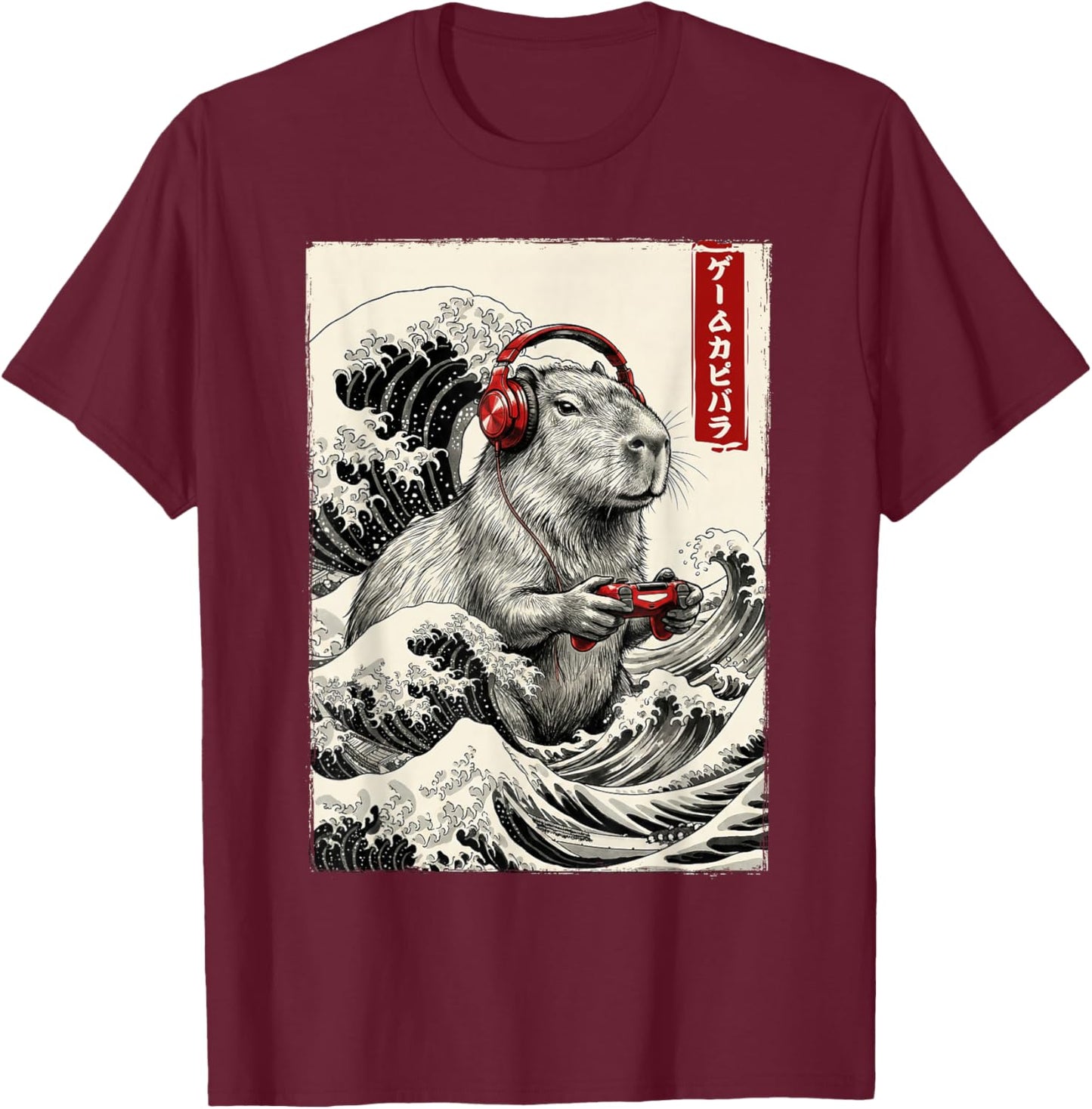 Japanese Capybara Gamer Playing Video Games Kids Boys Girls T-Shirt - T-Shirt | Maroon