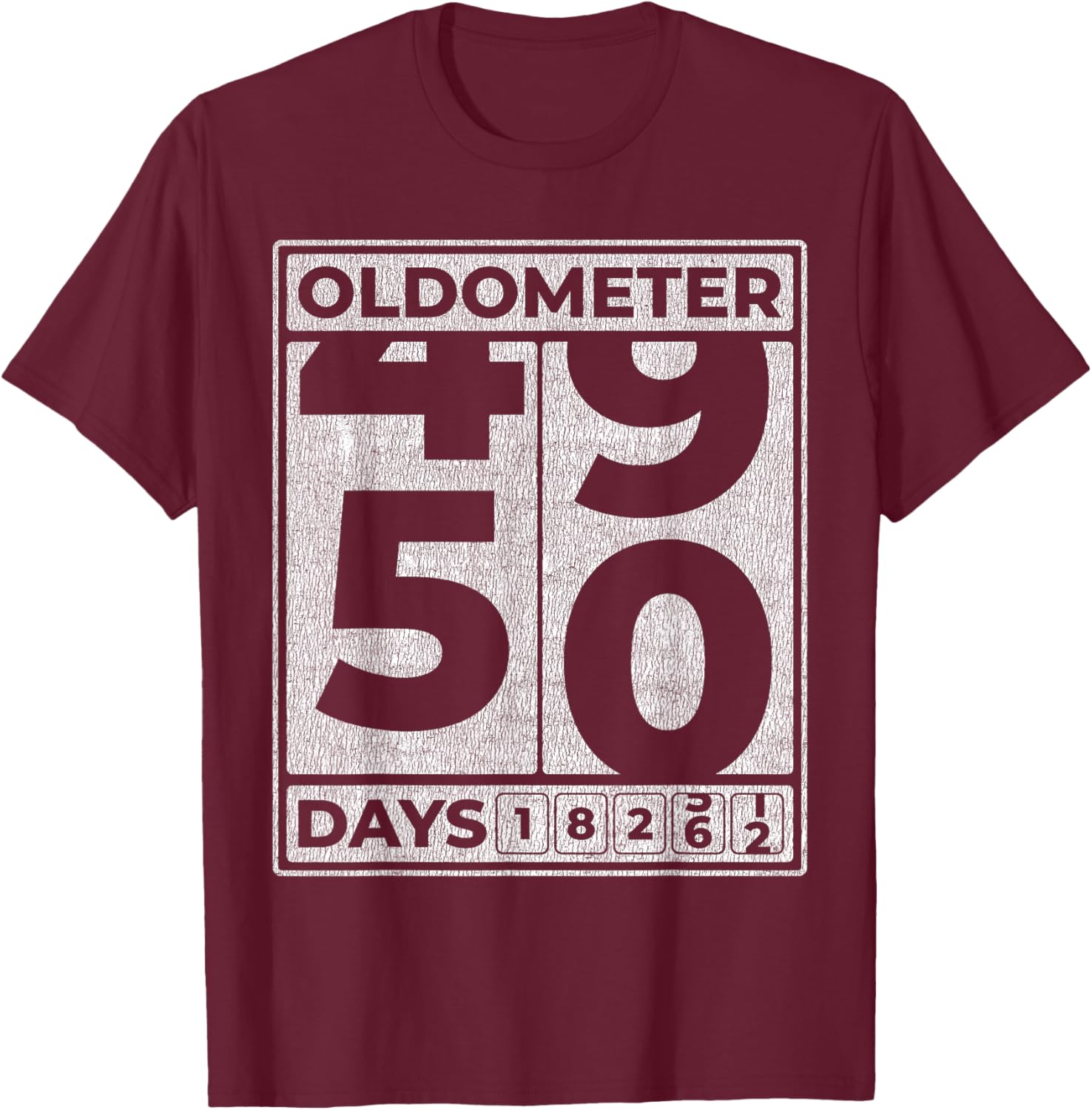 Oldometer 50 Funny 50th Birthday Gift T-Shirt - T-Shirt | Maroon