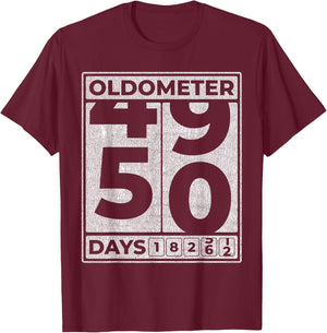 Oldometer 50 Funny 50th Birthday Gift T-Shirt - T-Shirt | Maroon