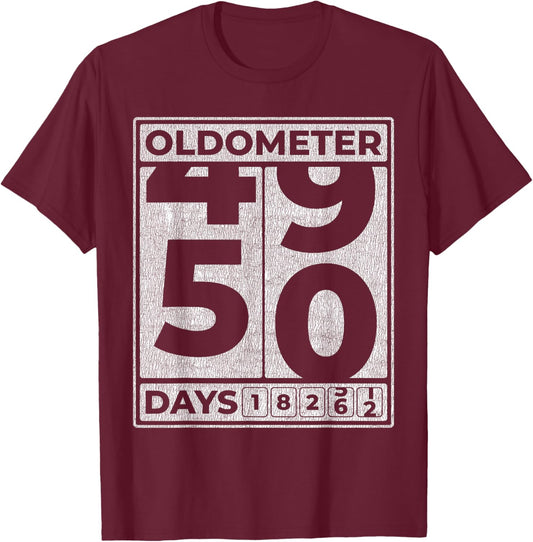 Oldometer 50 Funny 50th Birthday Gift T-Shirt - T-Shirt | Maroon