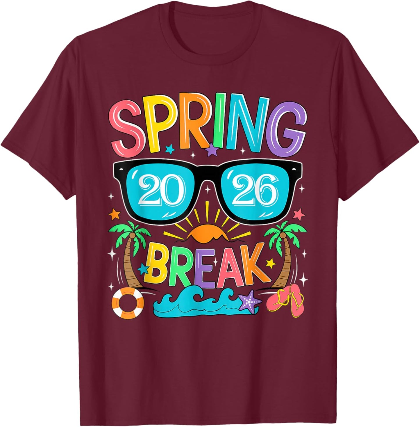 Aesthetic Spring Break 2026 Family Vacation Squad Graphic T-Shirt - T-Shirt | Maroon