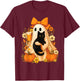 Retro Ghost Holding Cat Groovy Floral Vintage Halloween T-Shirt - T-Shirt | Maroon