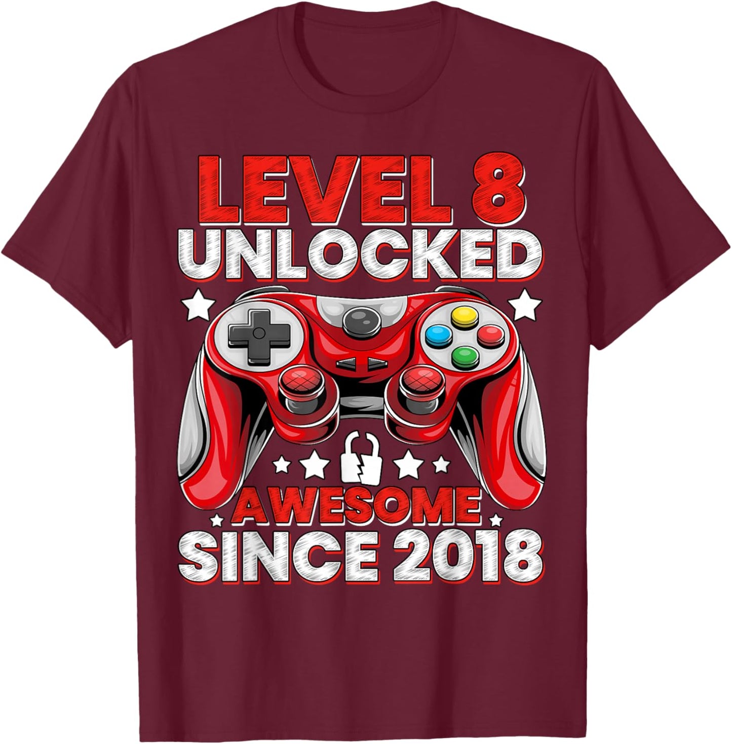 Level 8 Unlocked 8 Year Old Gifts Boys 8th Birthday Boy T-Shirt - T-Shirt | Maroon