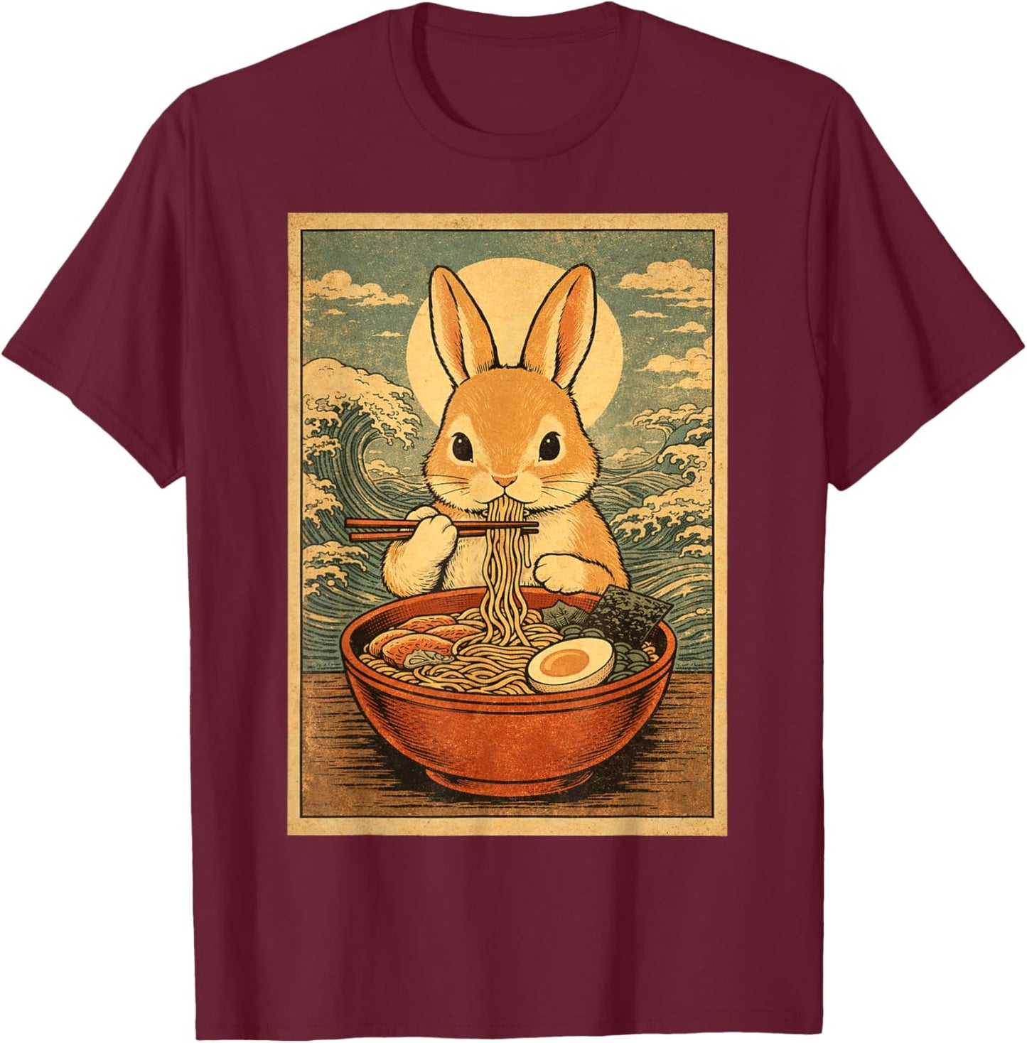 Bunny Ramen Japanese Graphic Women Teens T-Shirt - T-Shirt | Maroon