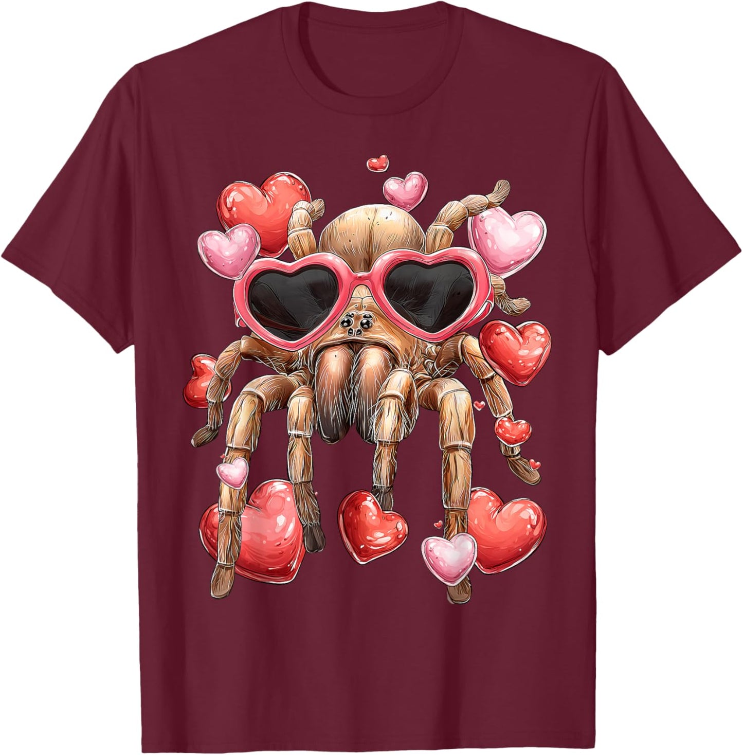Tarantula Spider Valentine's Day Heart Glasses T-Shirt - T-Shirt | Maroon