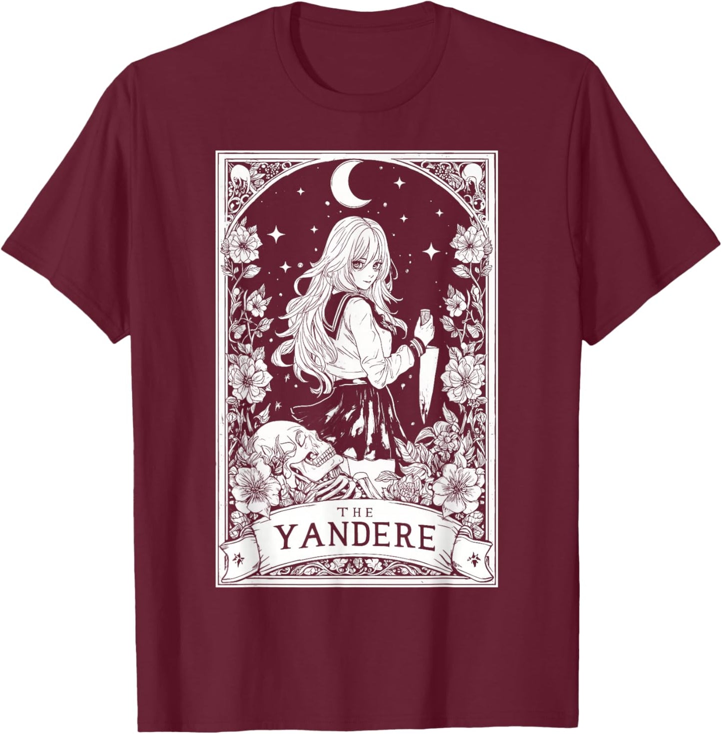 The Yandere Anime Manga Japanese Girl Tarot Card Witchy Moon T-Shirt - T-Shirt | Maroon