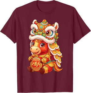 Chinese New Year of The Horse Lion Dance Zodiac Horse Kids T-Shirt - T-Shirt | Maroon