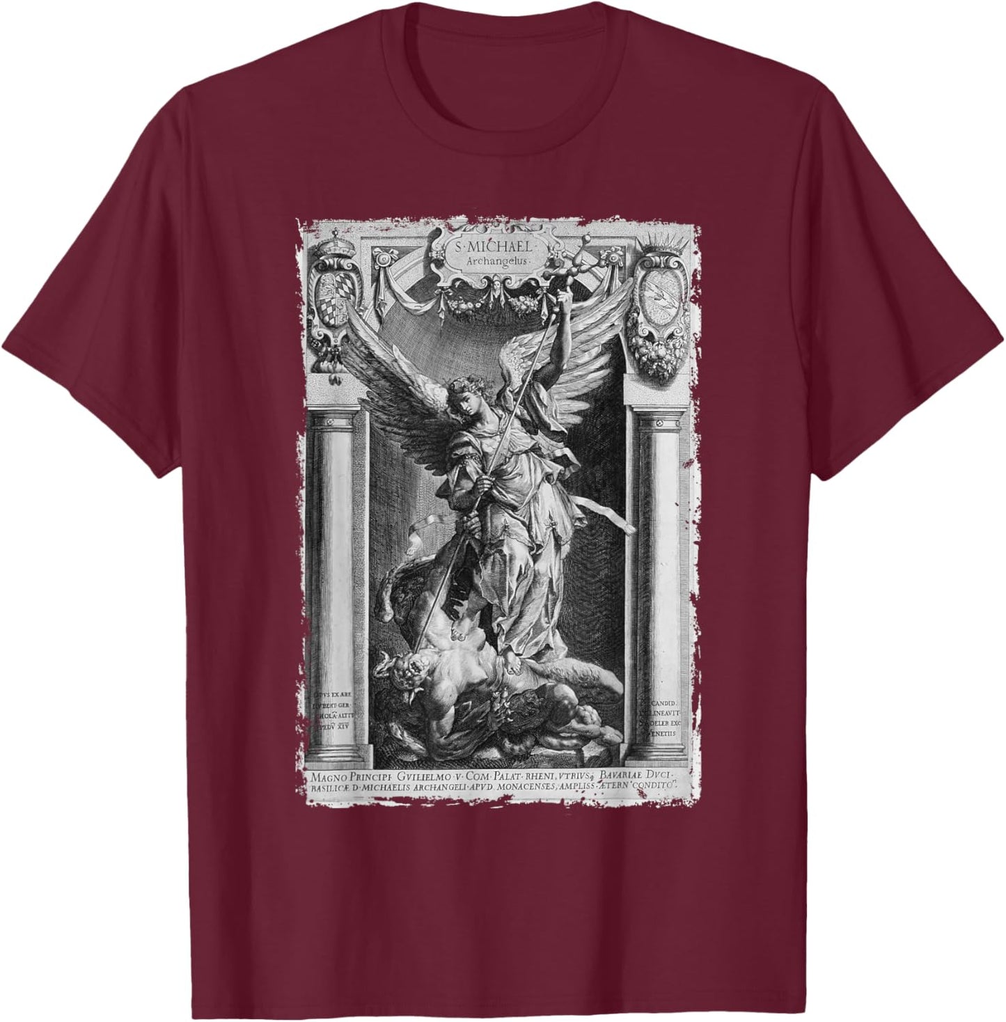 Saint Michael Archangel Defeating The Satan Christian T-Shirt - T-Shirt | Maroon