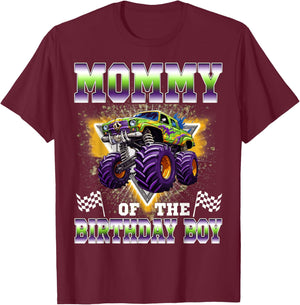 Mommy of The Birthday Boy Monster Truck Birthday Family T-Shirt - T-Shirt | Maroon