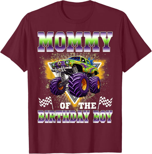 Mommy of The Birthday Boy Monster Truck Birthday Family T-Shirt - T-Shirt | Maroon