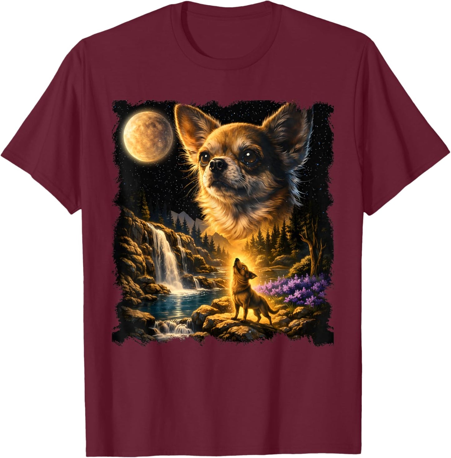 Chihuahua Howling to The Moon Vintage 90s Chihuahua Mom Dad T-Shirt - T-Shirt | Maroon